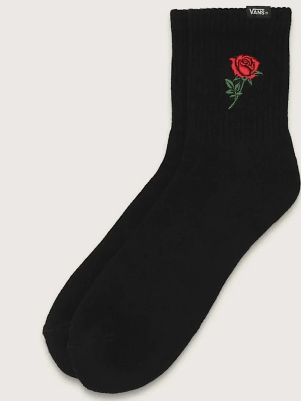 NWT Vans Single Rose Half Crew Socks with Red Rose Accent